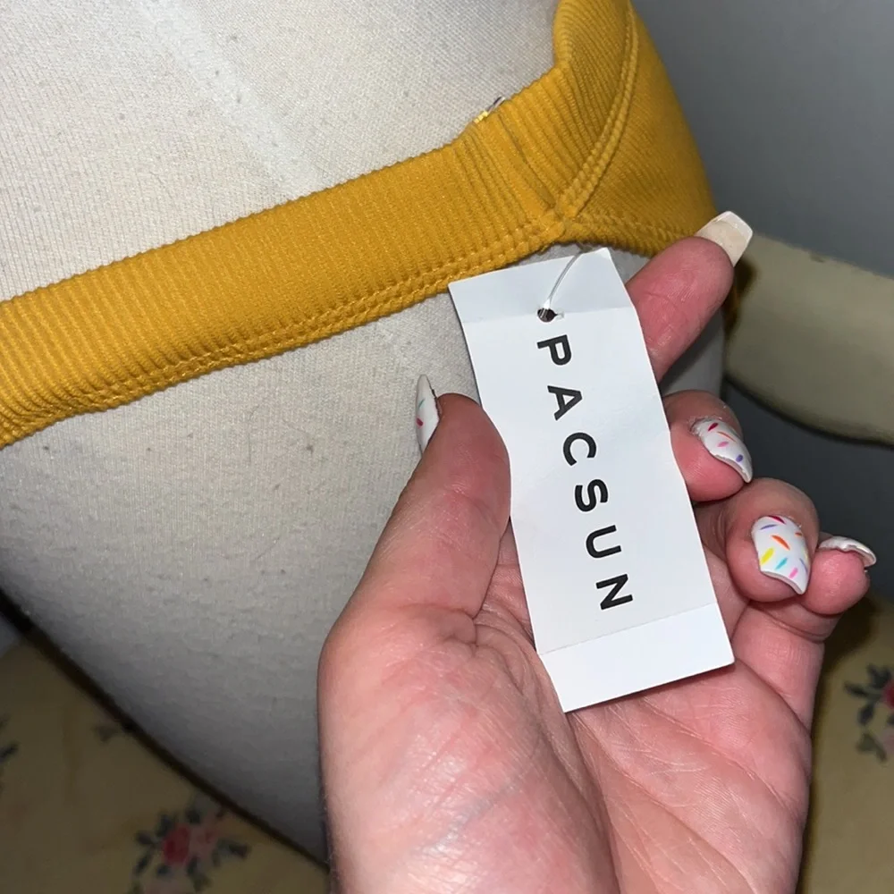 NWT/NWOT Pacsun LA Hearts Yellow Marigold Bikini Swimsuit Ribbed Scoop Set Med